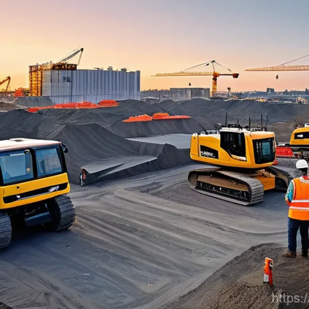 토목공학과 인공지능의 활용 - **AI-Enhanced Construction Site Safety and Efficiency:**
    An expansive, bustling construction sit...