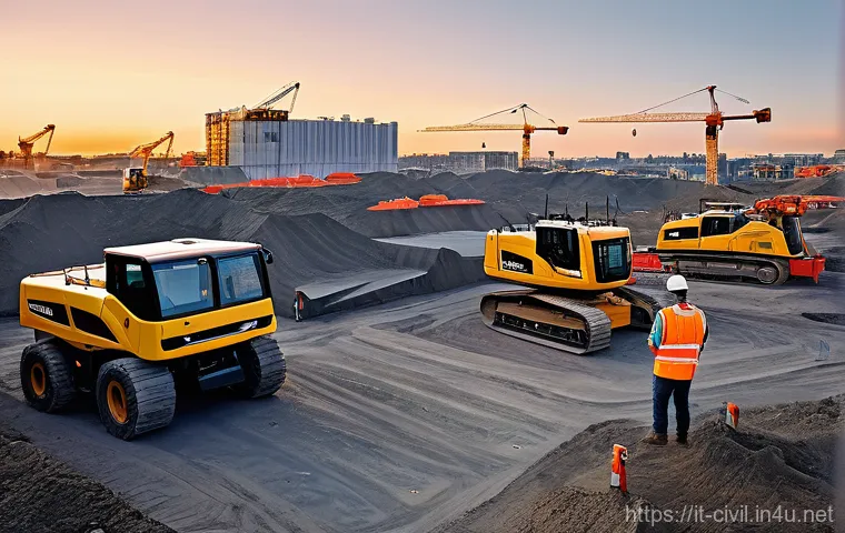토목공학과 인공지능의 활용 - **AI-Enhanced Construction Site Safety and Efficiency:**
An expansive, bustling construction sit...