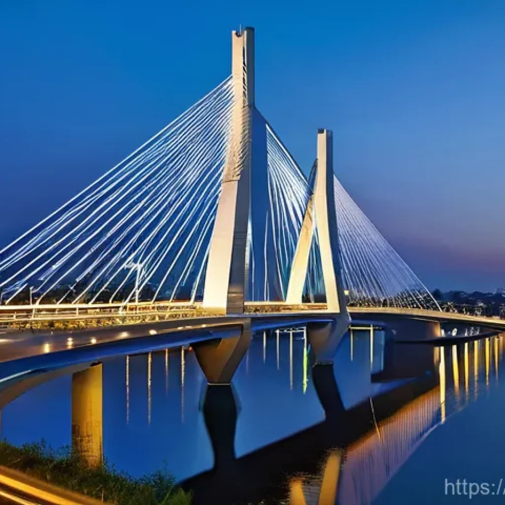 토목공학 실무 사례 공유 - **Prompt:** "A majestic, modern cable-stayed bridge, a testament to cutting-edge civil engineering, ...