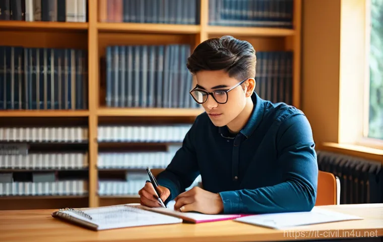 토목기사 시험을 위한 단기 집중학습법 - **Prompt:** A diligent young Italian civil engineering student, in their early 20s, sits focused at ...