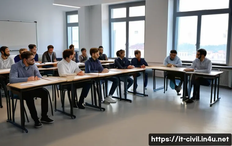 토목기사 학원 추천 기준 - A modern classroom setting in Italy for civil engineering exam preparation, featuring experienced te...