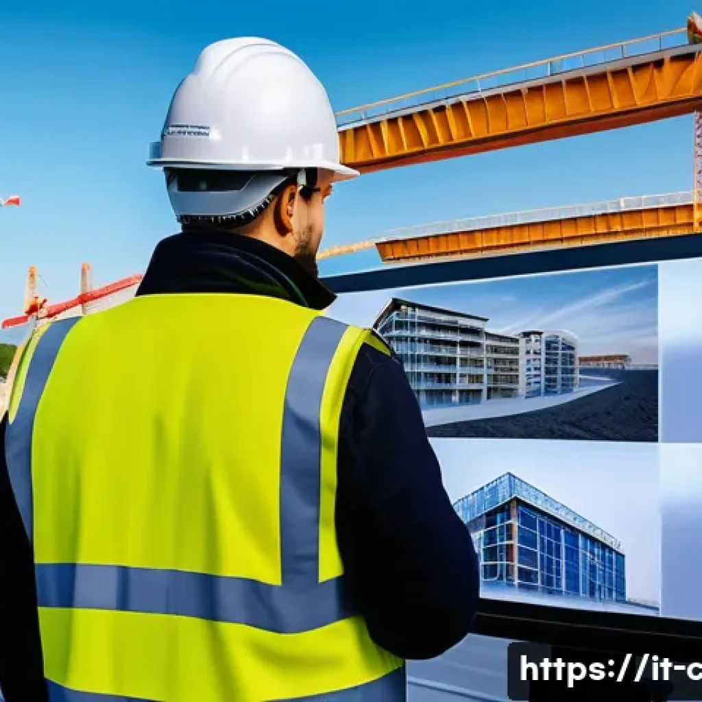 토목기사 자격증으로 진출 가능한 직업 - A modern construction site in Italy showcasing advanced digital technologies: engineers wearing safe...