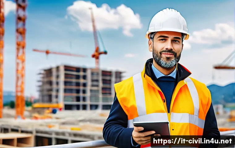 토목공학 분야 연봉 협상 전략 - A professional Italian civil engineer in business attire, standing confidently in a modern urban con...