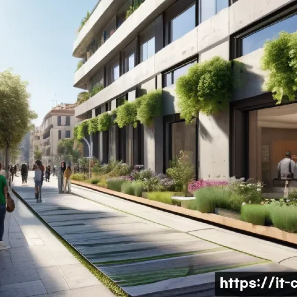 토목공학 현장에서의 기후변화 대응 - A futuristic urban streetscape in Italy showcasing resilient infrastructure: modular buildings made ...
