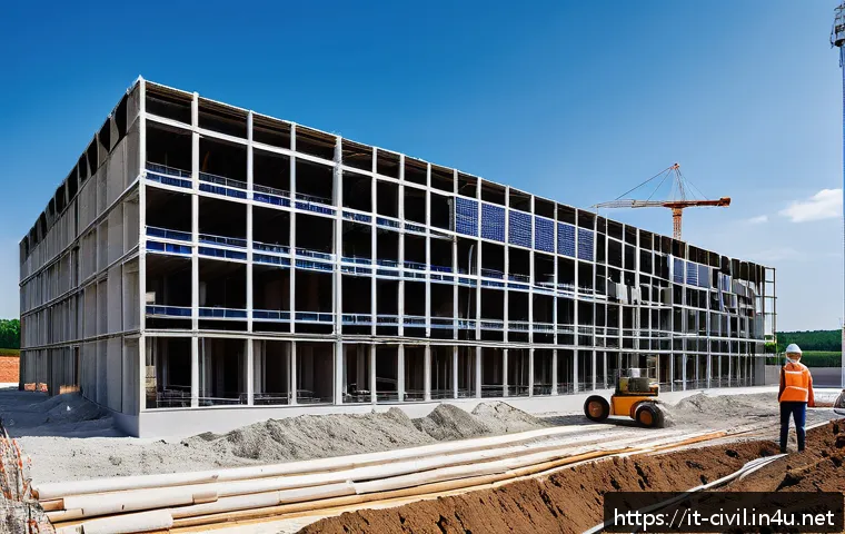 토목공학 실무에서의 비용 절감 방법 - A modern construction site in Italy featuring engineers and architects collaboratively using advance...