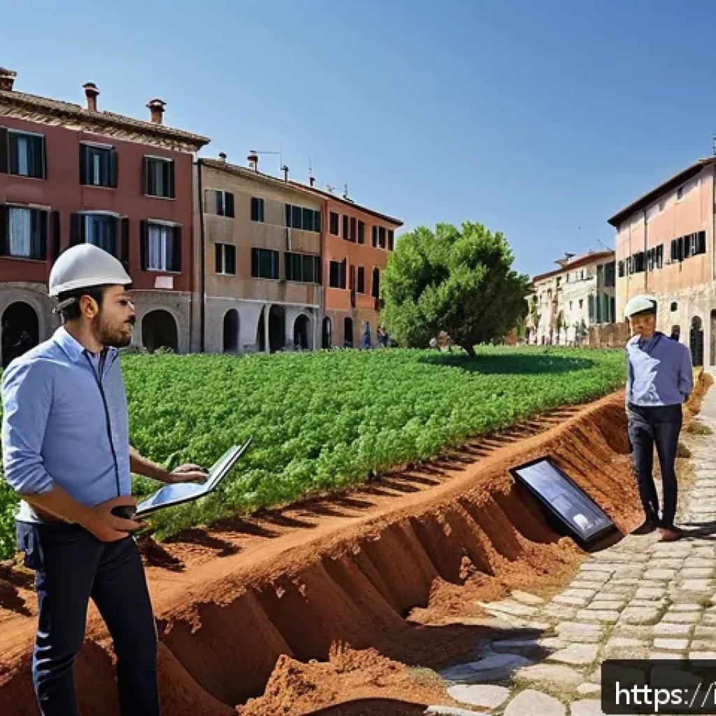 토목공학 실무에서의 윤리적 책임 - A detailed urban infrastructure project scene in Italy showcasing early environmental impact assessm...