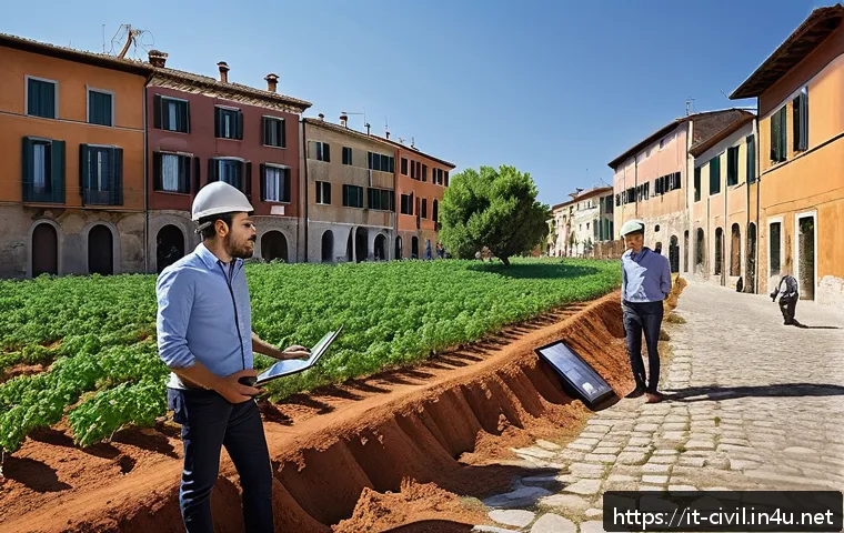 토목공학 실무에서의 윤리적 책임 - A detailed urban infrastructure project scene in Italy showcasing early environmental impact assessm...